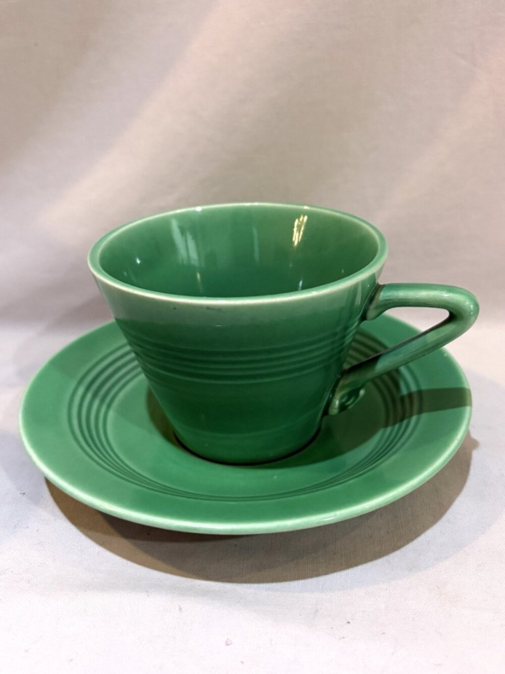 Homer Laughlin Harlequin Green Cup and Saucer Set VTG 1960s